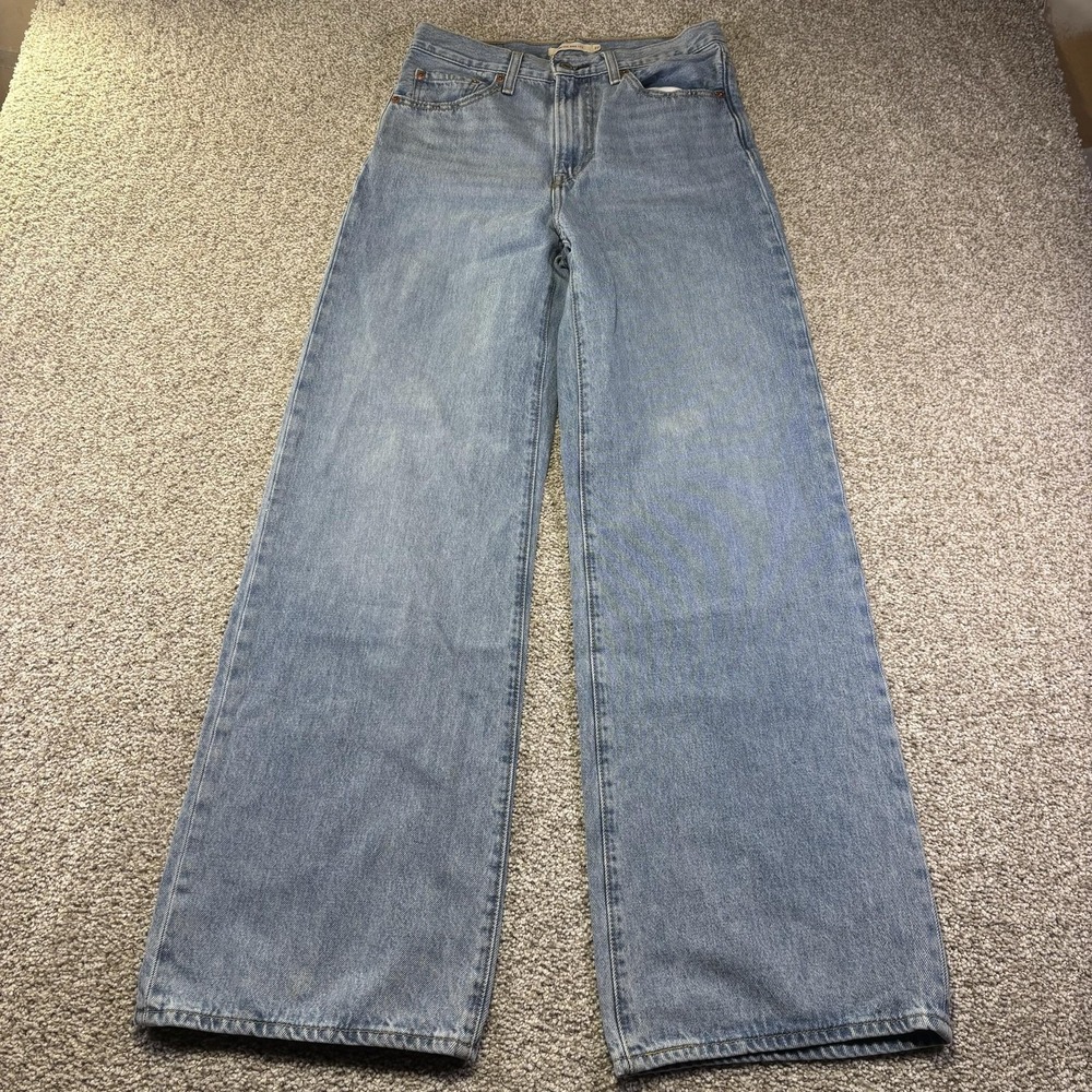 Levis Premium Ribcage Wide Leg Jeans Womens W27 L32 Blue Light Wash High Rise